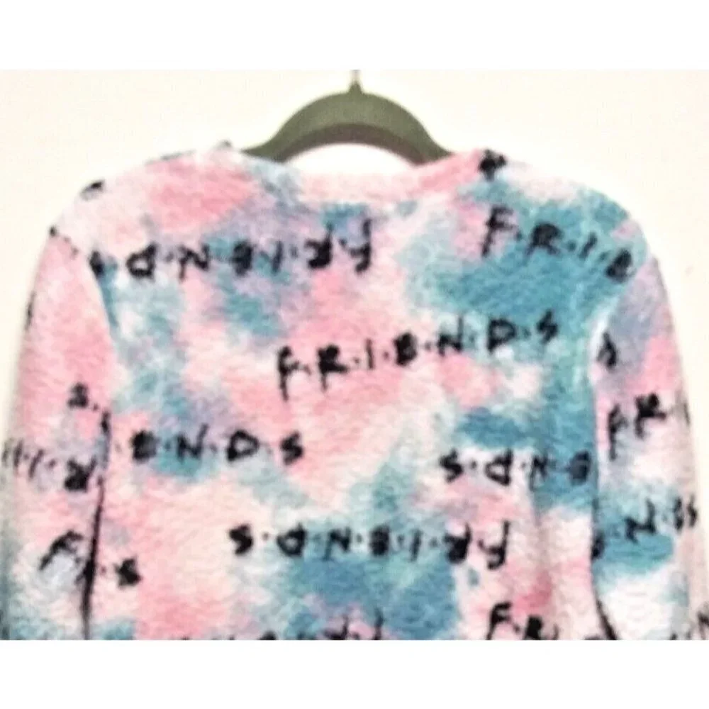 FRIENDS TV Show Sleepwear Pajama Top Womens Sz M Fleece Pink Blue FLUFFY SOFT